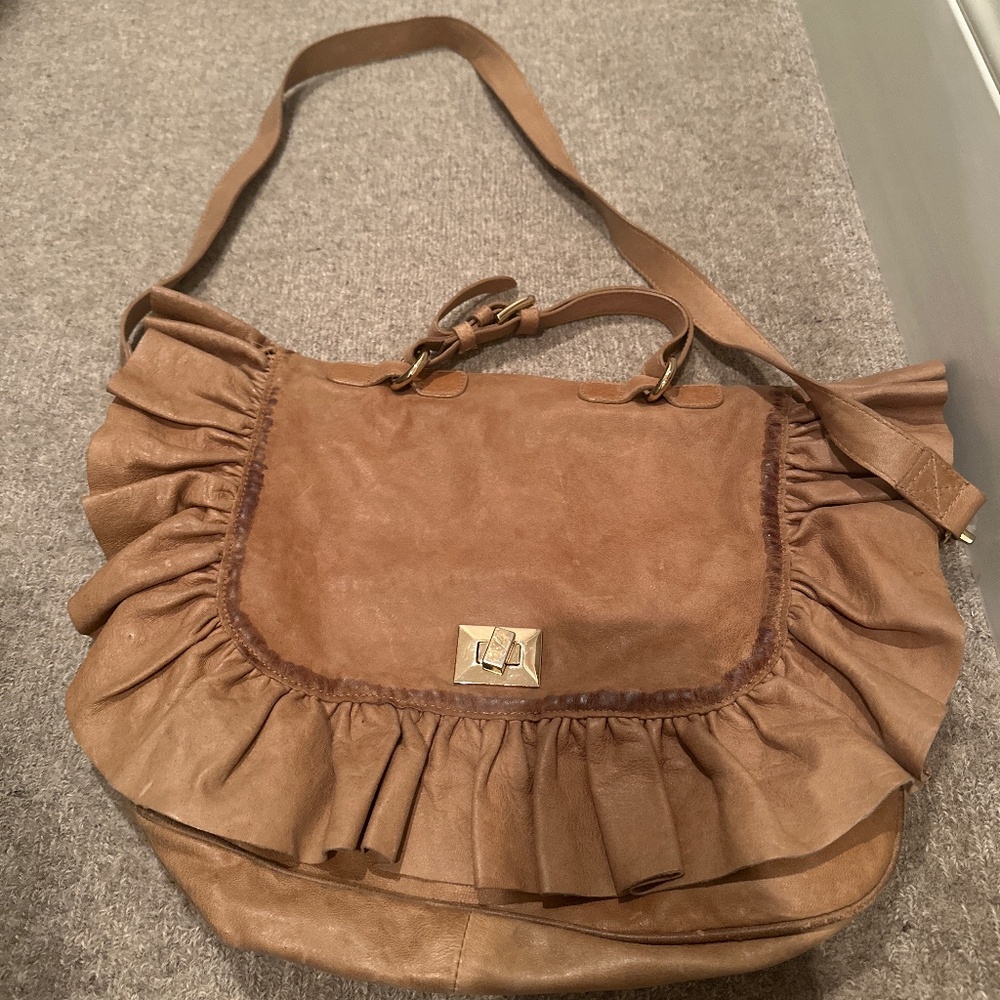 Leather Red Valentino Messenger Bag with Ruffle